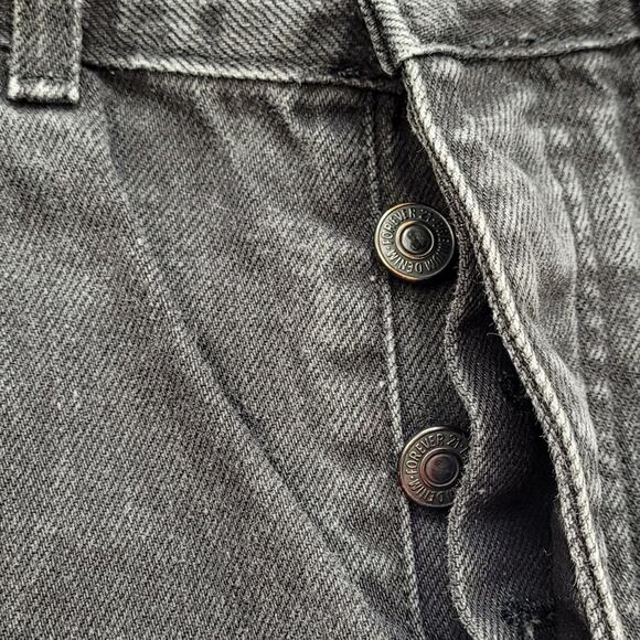 Forever 21 Distressed Frayed Black Denim Skirt size 29 Button Fly Raw Hem - Picture 5 of 5